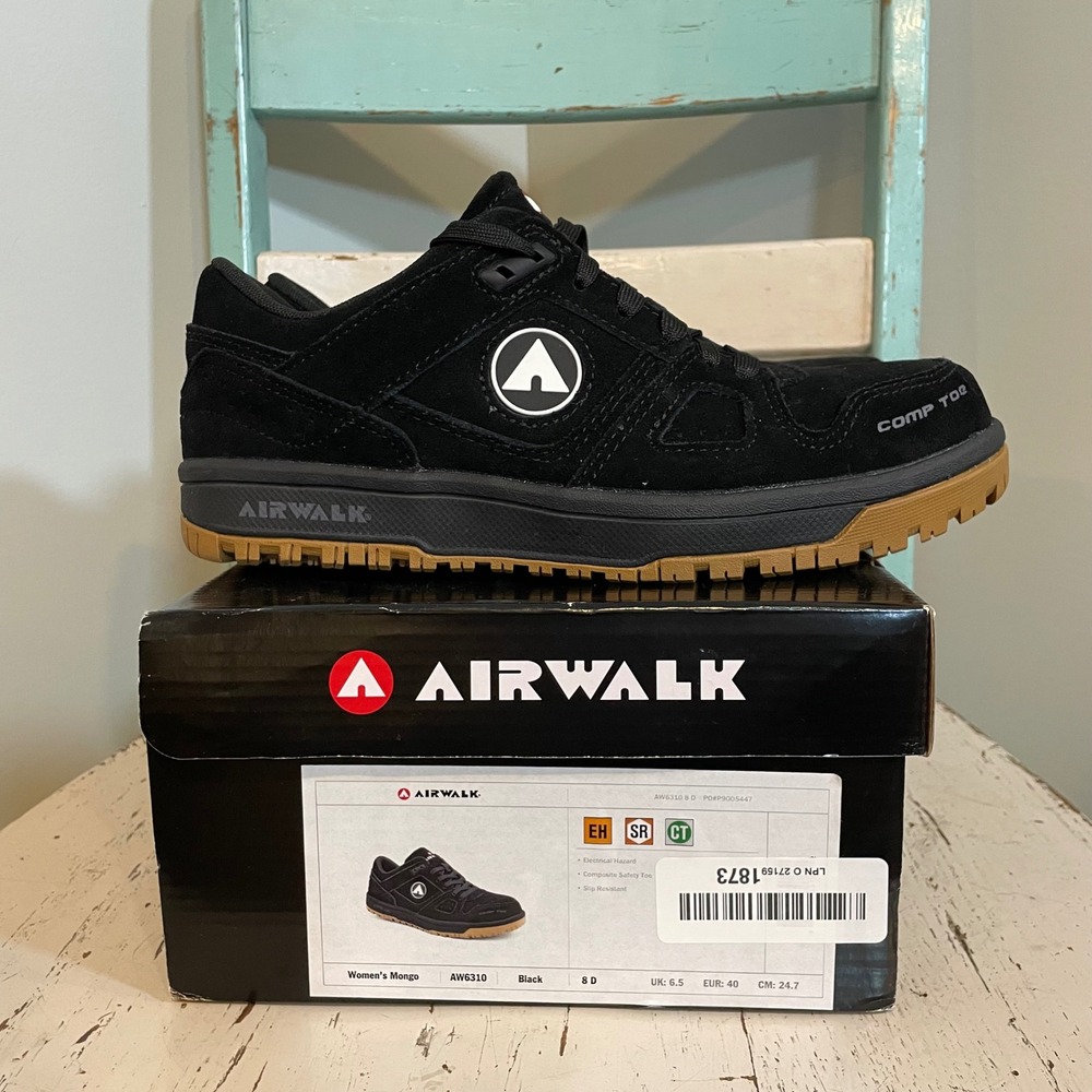 Airwalk Mongo Womens 8D Mens 6.5D Black Suede Composite Toe EH Work Shoes AW6310